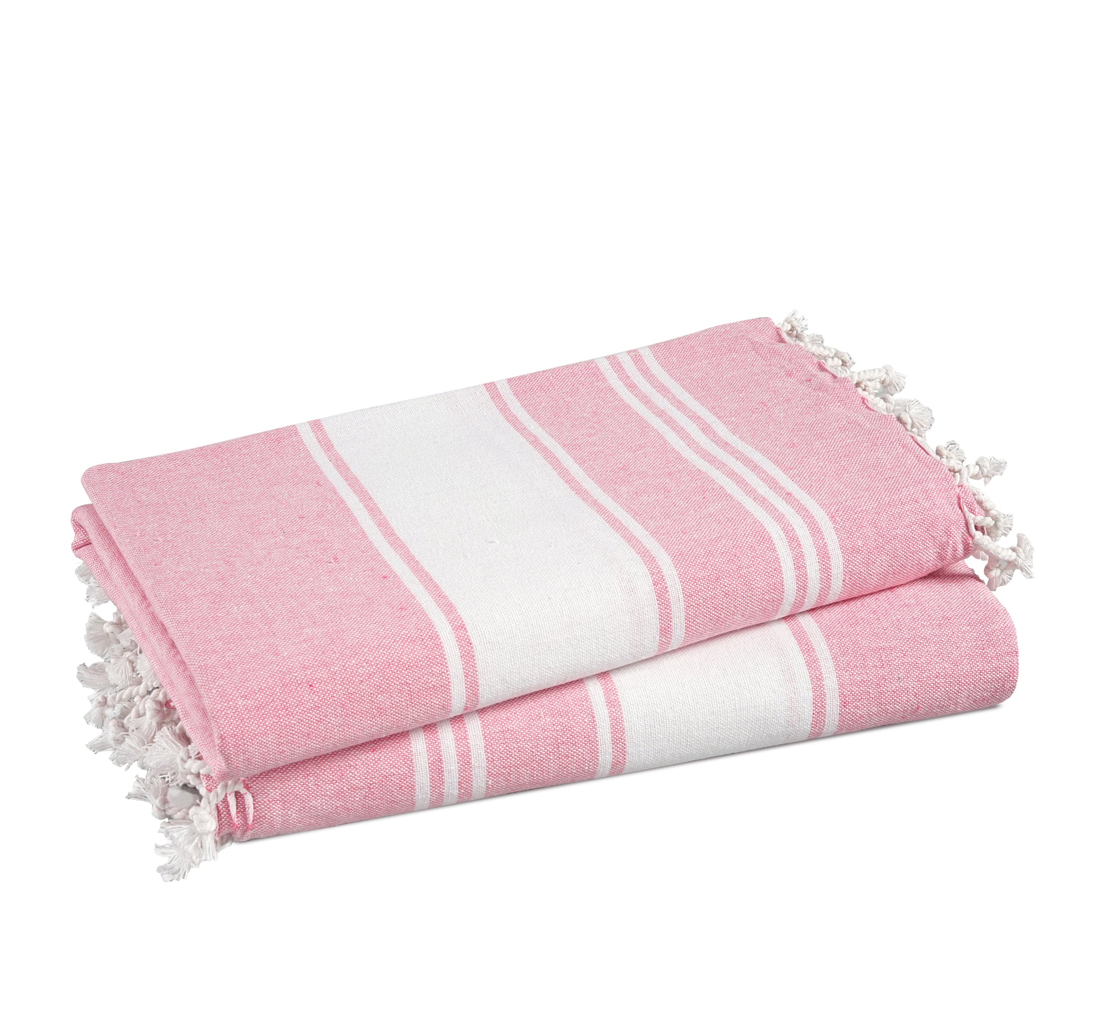Set of 2 Chambray Turkish Beach Towels - Candy Pink